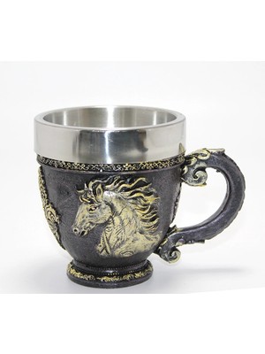 Aesco 3D Kabartmalı At Büstü Paslanmaz Çelik Kupa Bardak