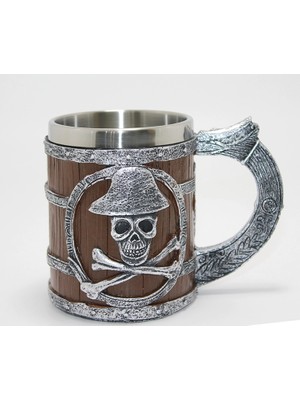 Aesco Korsan Temalı Ahşap Görünümlü 3D Kabartmalı Çelik Kupa Bardak