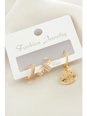 Aesco 3 Adet Çiçek Zirkon Taşlı Küpe