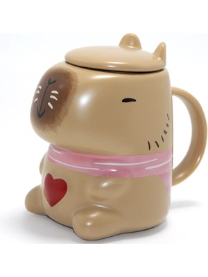 Aesco Capybara Tasarımlı Kapaklı Porselen Kupa Bardak