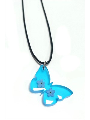 Aesco Unutma Beni Çiçeği Kelebek Epoksi Kolye
