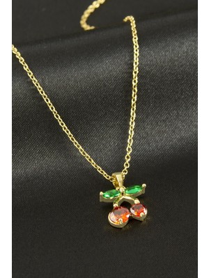 Aesco Kiraz Zirkon Taşlı Çelik Kolye