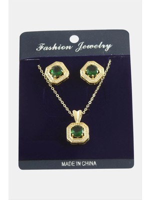 Aesco Kare Zirkon Taşlı Set Kolye