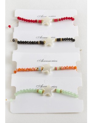 Aesco Yıldız Inci Kristal Makrome Ip Bileklik