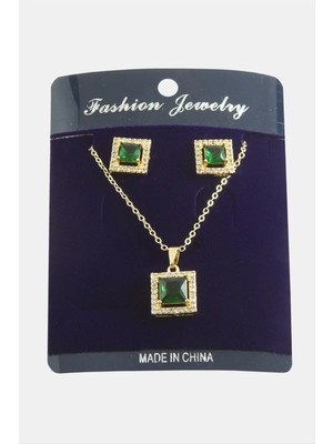 Aesco Kare Zirkon Taşlı Set Kolye