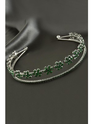 Aesco Çiçek Lüks Taşlı Gelin Tacı