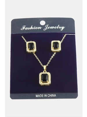 Aesco Dikdörtgen Zirkon Taşlı Set Kolye