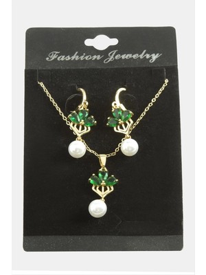 Aesco Çiçek Inci Zirkon Taşlı Set Kolye