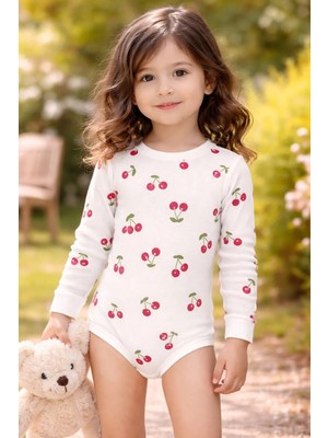 Almira Anne Bebek Kız Çocuk Kiraz Baskılı Uzun Kollu Çıtçıtlı Bady