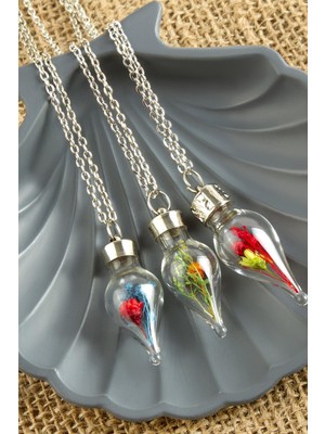 Aesco Karışık Renkli Çiçek Fanus Canlı Kolye