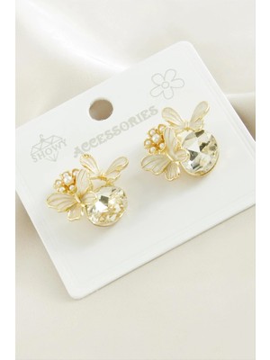 Aesco Kelebek Inci Taşlı Metal Küpe