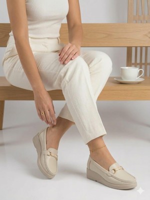 Çaçaroz Ayakkabı Büyük Numara Hakiki Deri Ortepedik Comfort Tokalı Kadın Ayakkabı