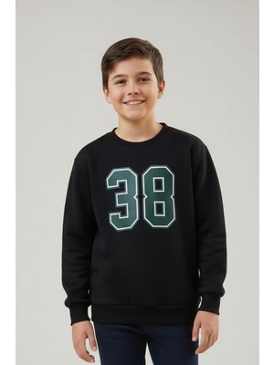Evavi Erkek Çocuk 38 Numara Baskılı Siyah Bisiklet Yaka Mavi Sweatshirt