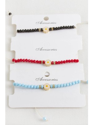 Aesco Papatya Kristal Makrome Ip Bileklik