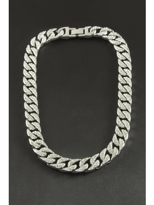 Aesco Chain Düz Zirkon Taşlı Lüks Çelik Kolye