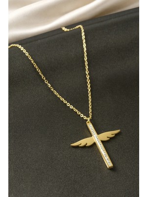 Aesco Kanat Taşlı Çelik Kolye