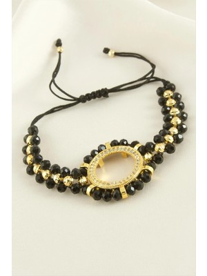 Aesco Çeyrek Altın Koyulabilir Kristal Taşlı Bileklik