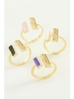 Aesco Dikdörtgen Taşlı Mineli Eklem Yüzük