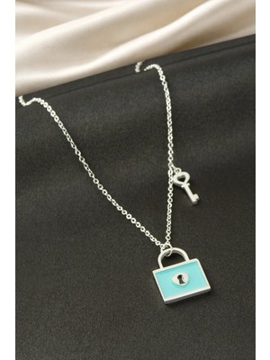 Aesco Anahtar Kilit Sedef Çelik Kolye