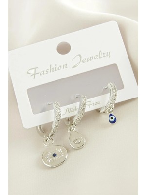 Aesco 3 Adet Göz Zirkon Taşlı Küpe