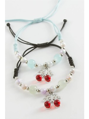 Aesco 2 Adet Kiraz Zirkon Taşlı Lüks Ip Bileklik