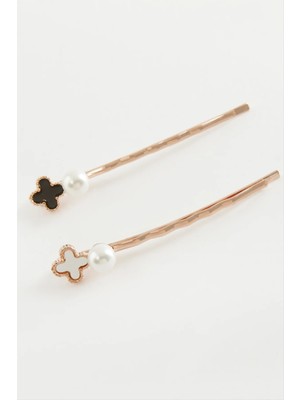 Aesco Çiçek Mineli Inci Tel Toka 2 Adet