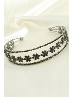 Aesco Çiçek Lüks Taşlı Gelin Tacı