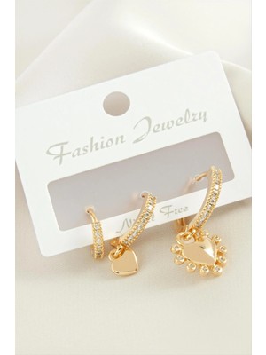 Aesco 3 Adet Kalp Zirkon Taşlı Küpe