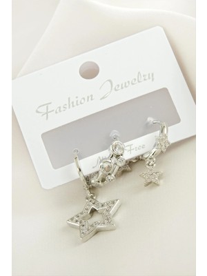 Aesco 3 Adet Yıldız Zirkon Taşlı Küpe