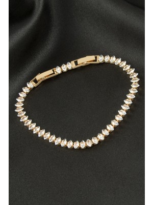 Aesco Oval Zirkon Taşlı Lüks Kararmaz Bileklik 5 mm