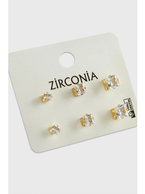 Aesco 6 Adet Kare Zirkon Tek Taşlı Küpe