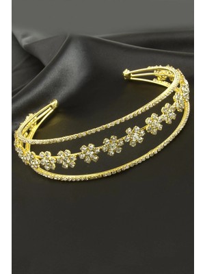 Aesco Çiçek Lüks Taşlı Gelin Tacı