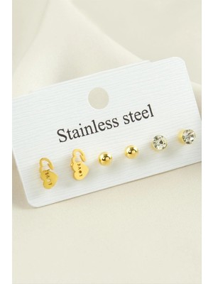 Aesco 6 Adet Kalp Taşlı Çelik Küpe