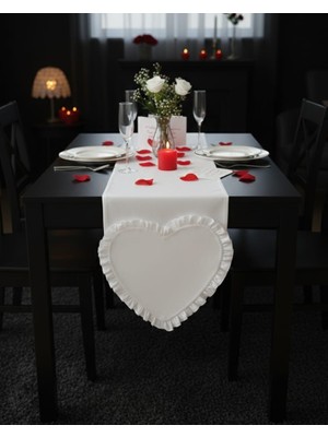 Hobizer Tekstil Nikah Nişan Parti  Kalpli Runner 40X120 cm