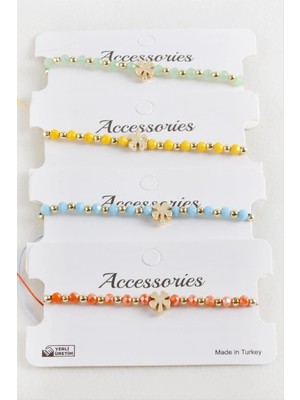 Aesco Yonca Kristal Makrome Ip Bileklik