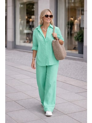 Barbora Günlük Su Yeşili Keten Ikili Takım Alt Üst
