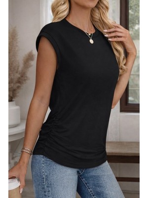 Hyem Kadın Kısakolluyandan Büzgülü Viskon Bluz