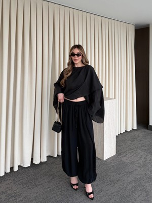 Laluvia Siyah Şalvar Pantolon - 51316