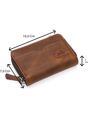 Westpolo Hakiki Eskitme Deri Fermuarlı Unisex Akordeon Kartlık - Taba