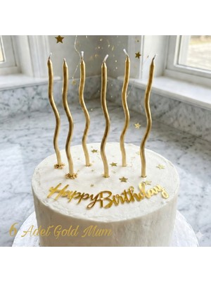 Çavuş E-Ticaret Kıvrımlı Kıvrık Gold Altın Ince Uzun Mum (6 Adet) | Pasta Üstü Zarafet