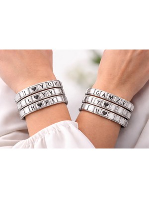 Nikaa Shop Kişiselleştirilebilir Çelik Bileklik - Harfli Charm Modüllü Paslanmaz Çelik Bileklik - Isim Yazılı Özel Tasarım
