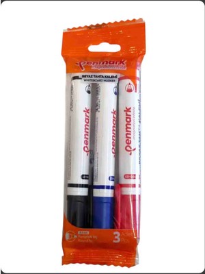 Penmark 3'lü Tahta Kalemi Seti HS-1100-03 Yazı Tahtası Kalemi Whiteboard Marker Siyah Mavi Kırmızı