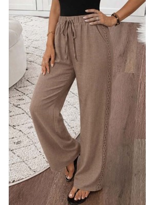 Hyem Yüksek Bek Süs Bagçıklı Yandan Dantel Detaylı Uzun Pantolon