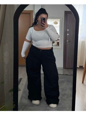 Butik Kadın Siyah Battal Baggy Jean Pantolon