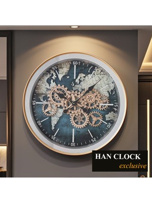Han Clock Pana Royal Dünya Haritalı Premium Metal Çarklı Duvar Saati