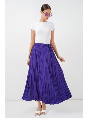 Uzun Kırışık Etek 8042 - Mor