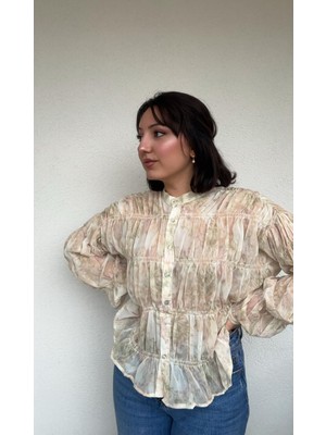 Gipeli Etnik Vintage Desenli Şık Kadın Gömlek - Iç Göstermez