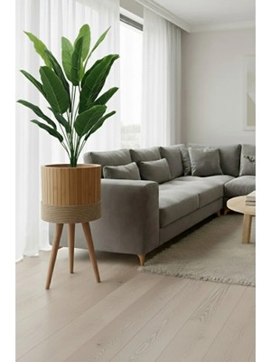 Black Pearl Bambu Saksı Sepeti Ahşap Ayaklı Saksı