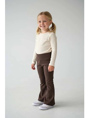 Zubi Baby & Kids Wear Kız Çocuk Kelebek Kabartmalı Ispanyol Paça Tayt Pantolon (11-15 Yaş)