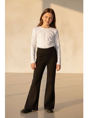 Zubi Baby & Kids Wear Kız Çocuk Önü Dikiş Detaylı Wide-Leg Paça Oysho Kumaş Tayt (11-15 Yaş)